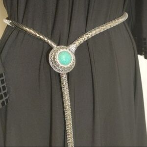 Vintage silver belt with tassels and jade-like feature
